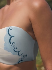 Marine/Cream/Coral Fleuri  - Haut de bikini bandeau filaire - Image 4 de 7