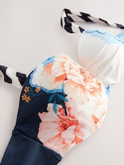Marine/Cream/Coral Fleuri  - Haut de bikini bandeau filaire - Image 6 de 7