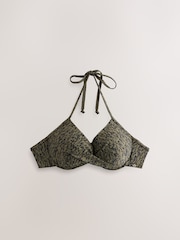 Khaki/Black Print Padded Wired Plunge Bikini Top - Image 7 of 9