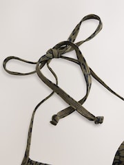 Khaki/Black Print Padded Wired Plunge Bikini Top - Image 8 of 9