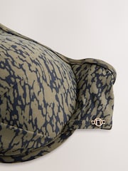Khaki/Black Print Padded Wired Plunge Bikini Top - Image 9 of 9