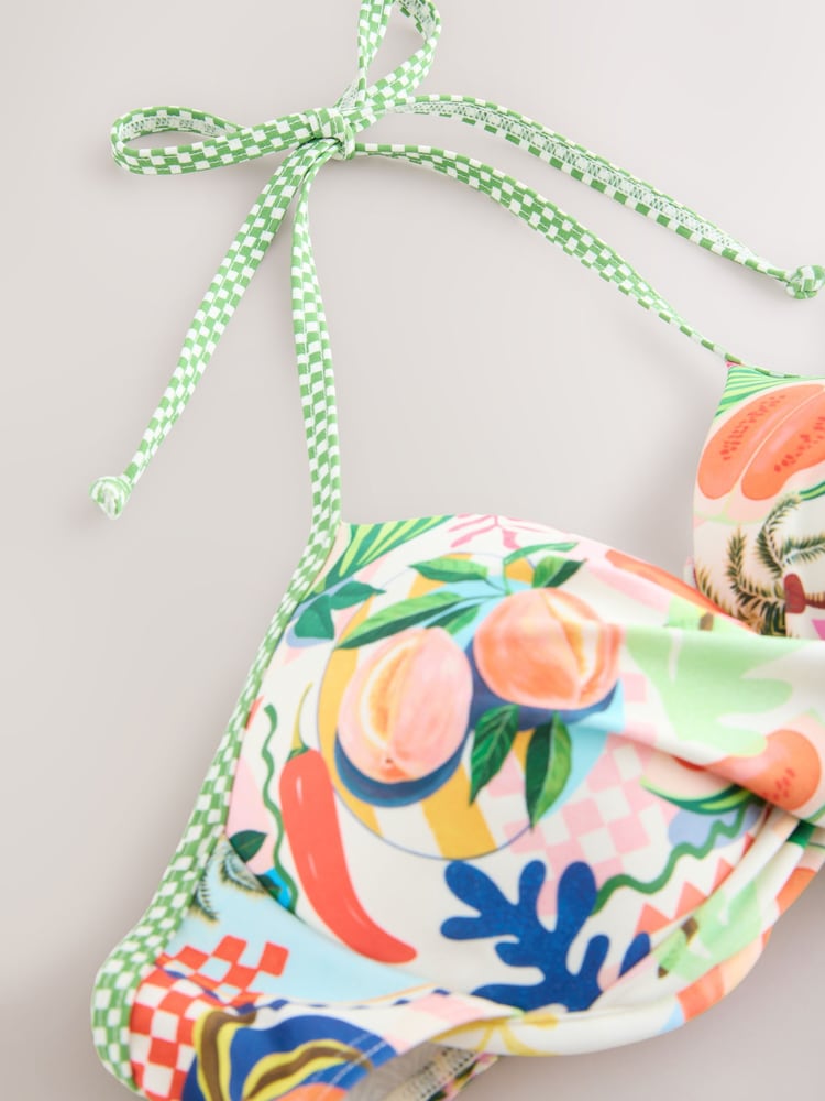 Bright Fruit/Tropical Print Padded Wired Plunge Bikini Top - Image 7 of 9