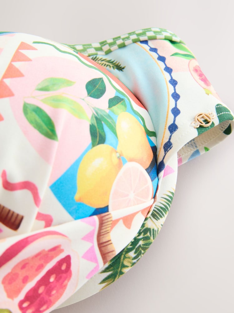 Bright Fruit/Tropical Print Padded Wired Plunge Bikini Top - Image 8 of 9