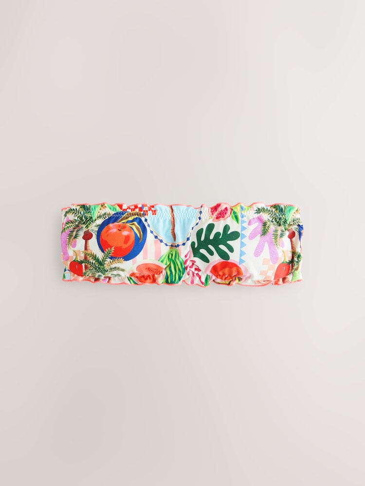 Imprimé fruit vif/tropical - Haut Bikini bandeau à volants contrastants - Image 6 of 8