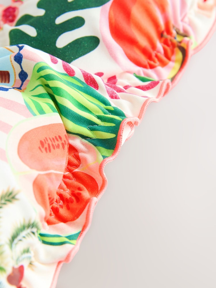 Imprimé fruit vif/tropical - Haut Bikini bandeau à volants contrastants - Image 7 of 8