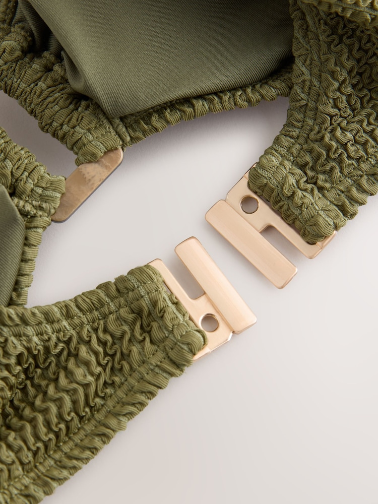 Kaki Vert Effet froissé - Haut de bikini court Hardware - Image 10 of 10