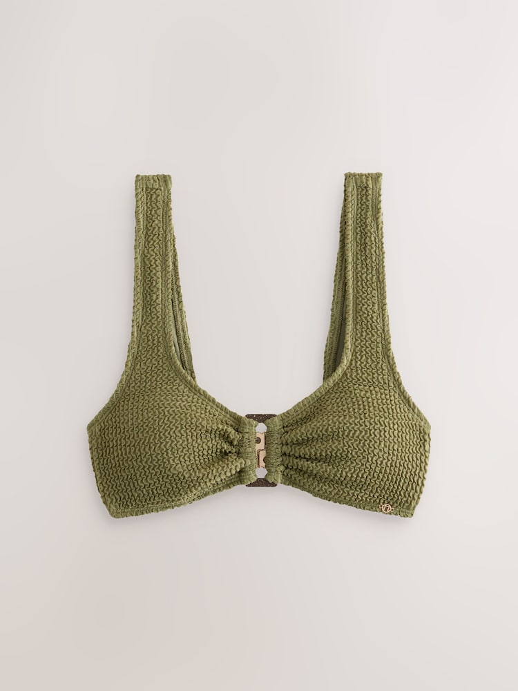 Kaki Vert Effet froissé - Haut de bikini court Hardware - Image 7 of 10