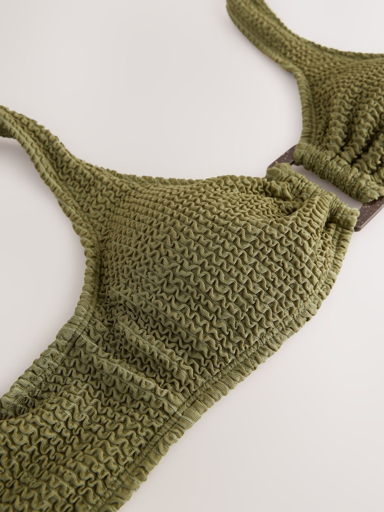 Kaki Vert Effet froissé - Haut de bikini court Hardware - Image 8 of 10