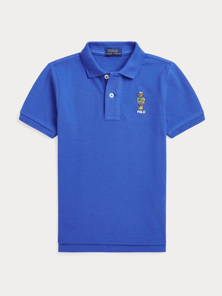 Polo Ralph Lauren Blue Boys Polo Bear Pique Polo Shirt - Image 1 of 2