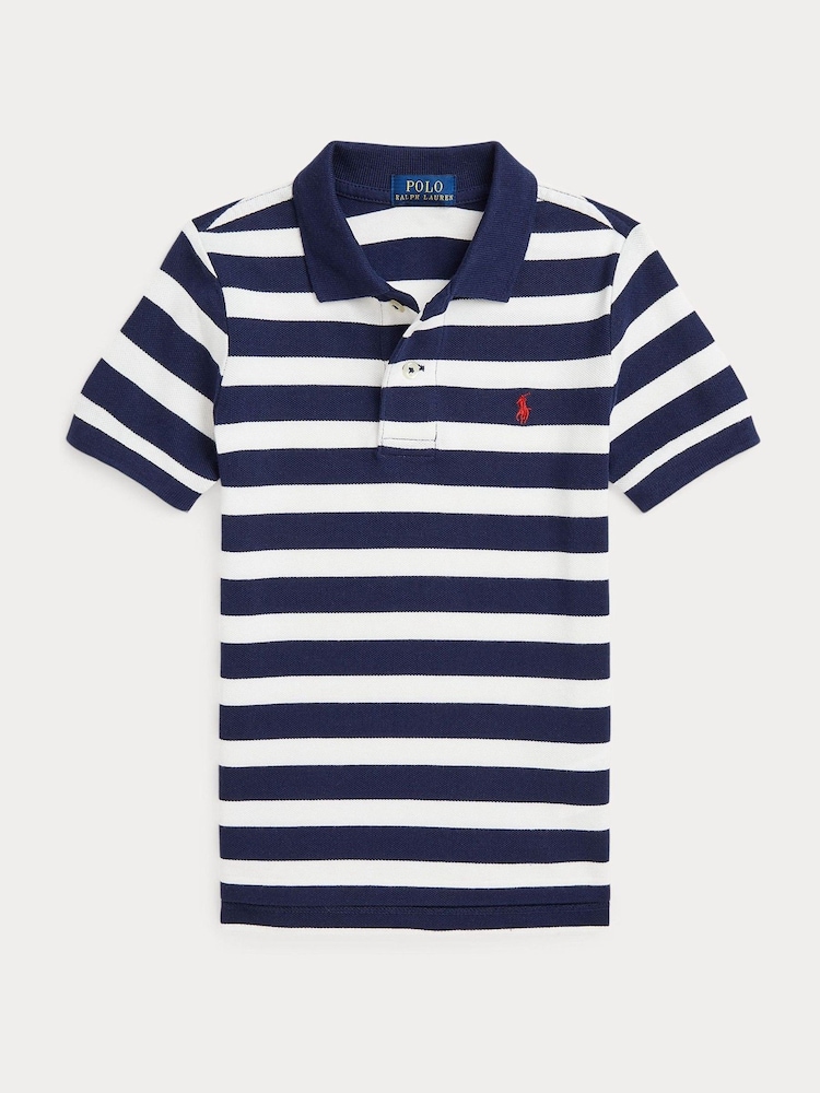 Polo Ralph Lauren Blue/White Boys Striped Pique Polo Shirt - Image 1 of 2