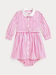 Polo Ralph Lauren Pink/White Baby Girls Striped Bloomer Poplin Shirt Dress - Image 1 of 3