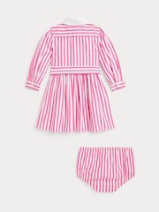 Polo Ralph Lauren Pink/White Baby Girls Striped Bloomer Poplin Shirt Dress - Image 2 of 3