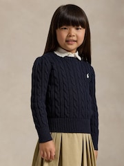 Polo Ralph Lauren Blue Girls Cable-Knit Jumper - Image 3 of 6