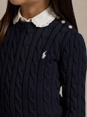 Polo Ralph Lauren Blue Girls Cable-Knit Jumper - Image 4 of 6