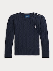 Polo Ralph Lauren Blue Girls Cable-Knit Jumper - Image 5 of 6
