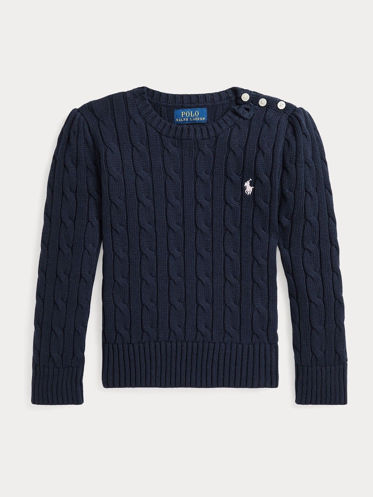 Polo Ralph Lauren Blue Girls Cable-Knit Jumper - Image 5 of 6