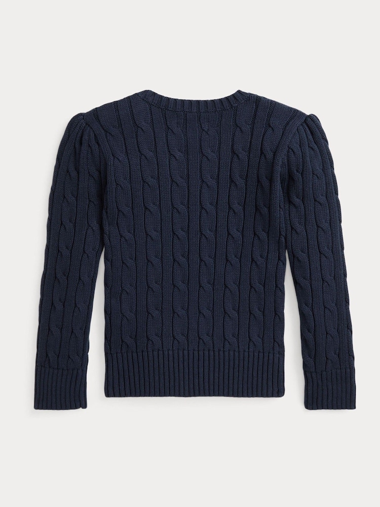 Polo Ralph Lauren Blue Girls Cable-Knit Jumper - Image 6 of 6