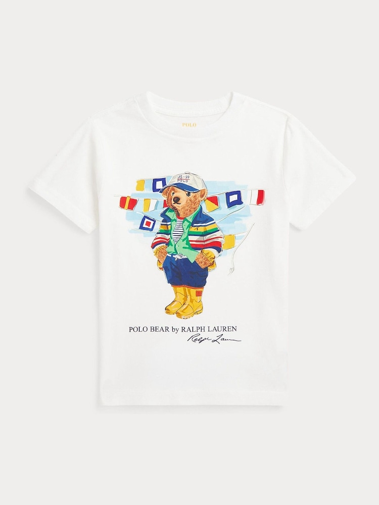 Polo Ralph Lauren White Boys Polo Bear Jersey T-Shirt - Image 1 of 2