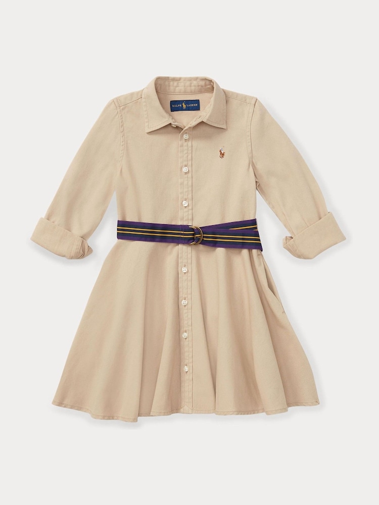 Polo Ralph Lauren Natural Girls Belted Chino Shirt Dress - Image 1 of 2