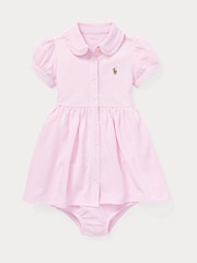 Polo Ralph Lauren Pink Baby Girls Knit Pique Oxford Dress and Bloomer Set - Image 1 of 2
