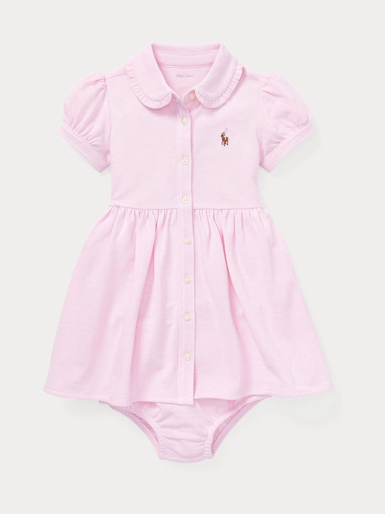 Polo Ralph Lauren Pink Baby Girls Knit Pique Oxford Dress and Bloomer Set - Image 1 of 2 Polo Ralph Lauren Pink Baby Girls Knit Pique Oxford Dress and Bloomer Set - Image 1 of 2