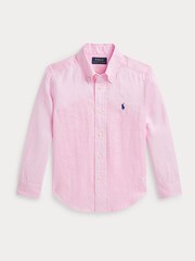 وردي شاحب - Polo Ralph Lauren Linen Logo Shirt - صورة 4 من 5