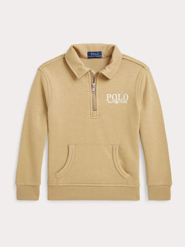 Polo Ralph Lauren Beige Boys Logo French Terry Collared Sweatshirt - Image 1 of 2