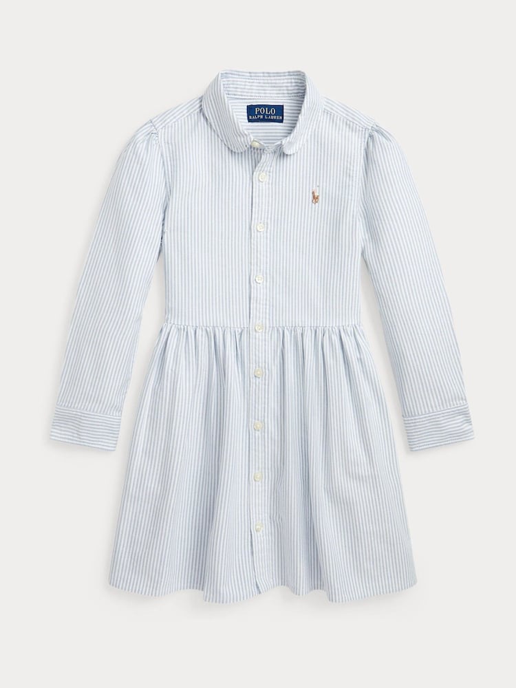 Polo Ralph Lauren Blue/White Girls Striped Oxford Shirt Dress - Image 1 of 2