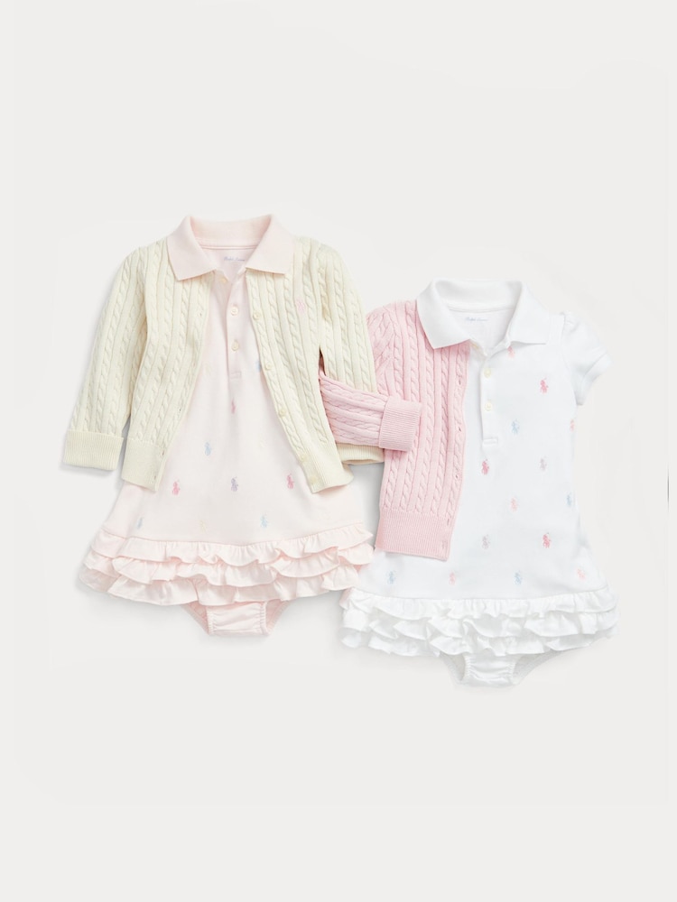Polo Ralph Lauren Khaki Beige Baby Girls Ruffled Polo Dress - Image 3 of 3 Polo Ralph Lauren Khaki Beige Baby Girls Ruffled Polo Dress - Image 3 of 3