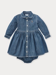 Polo Ralph Lauren Blue Baby Girls Shirred Denim Shirt Dress - Image 1 of 3