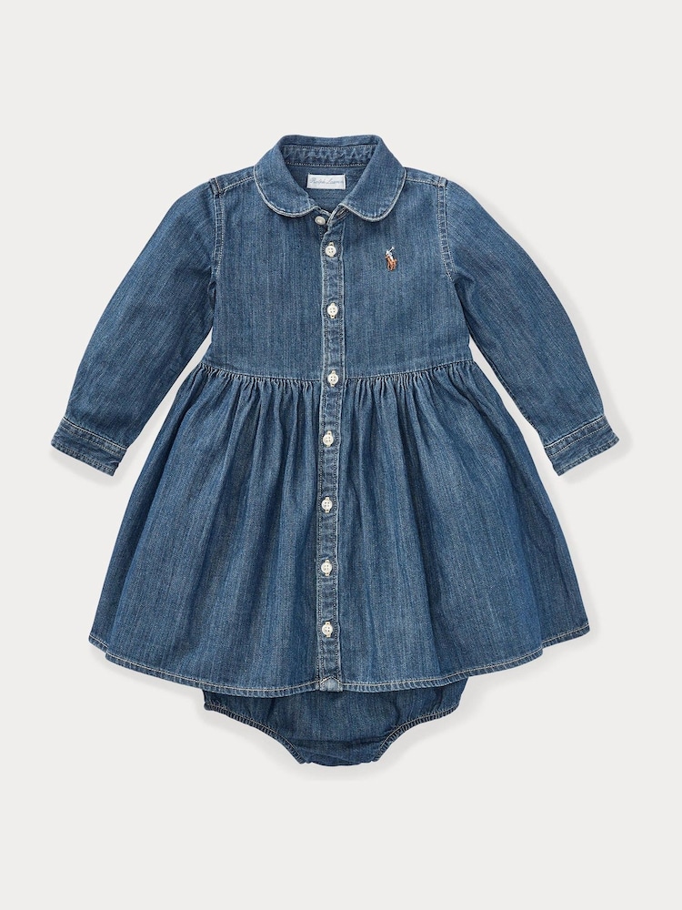 Polo Ralph Lauren Blue Baby Girls Shirred Denim Shirt Dress - Image 1 of 3 Polo Ralph Lauren Blue Baby Girls Shirred Denim Shirt Dress - Image 1 of 3