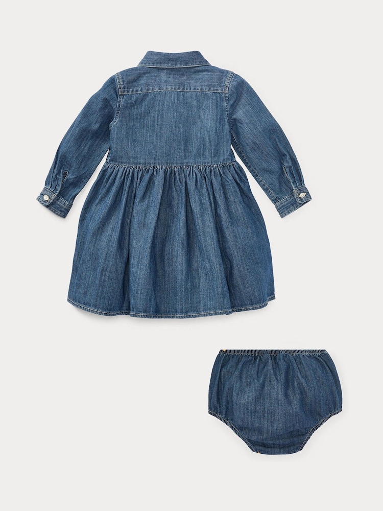 Polo Ralph Lauren Blue Baby Girls Shirred Denim Shirt Dress - Image 2 of 3