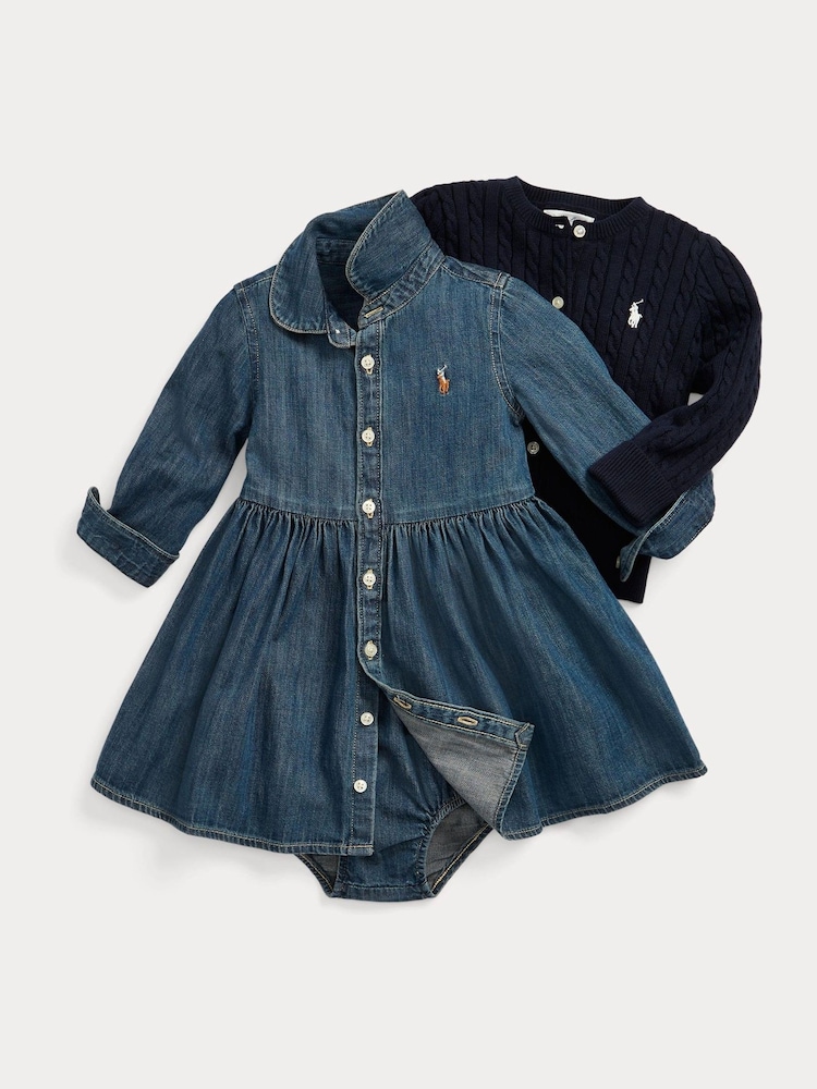 Polo Ralph Lauren Blue Baby Girls Shirred Denim Shirt Dress - Image 3 of 3