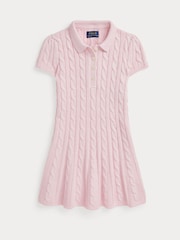 Polo Ralph Lauren Pink Girls Cable-Knit Cotton Polo Jumper Dress - Image 1 of 2