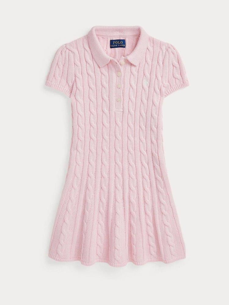 Polo Ralph Lauren Pink Girls Cable-Knit Cotton Polo Jumper Dress - Image 1 of 2