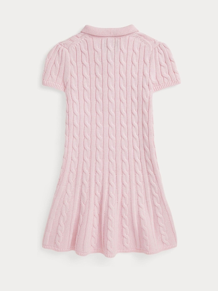 Polo Ralph Lauren Pink Girls Cable-Knit Cotton Polo Jumper Dress - Image 2 of 2