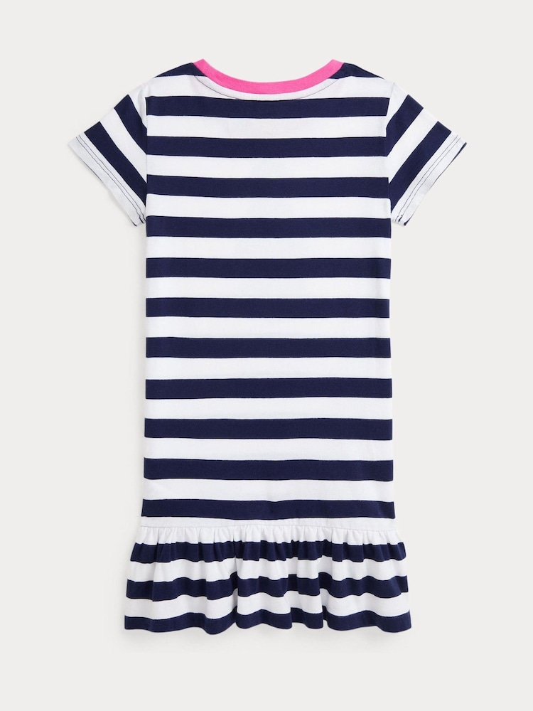 Polo Ralph Lauren Blue/White Striped Polo Bear Print Jersey Dress - Image 2 of 2