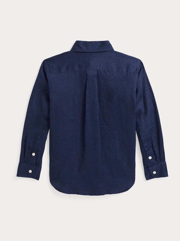 Polo Ralph Lauren Navy Blue Linen Logo Shirt - Image 6 of 6 Polo Ralph Lauren Navy Blue Linen Logo Shirt - Image 6 of 6