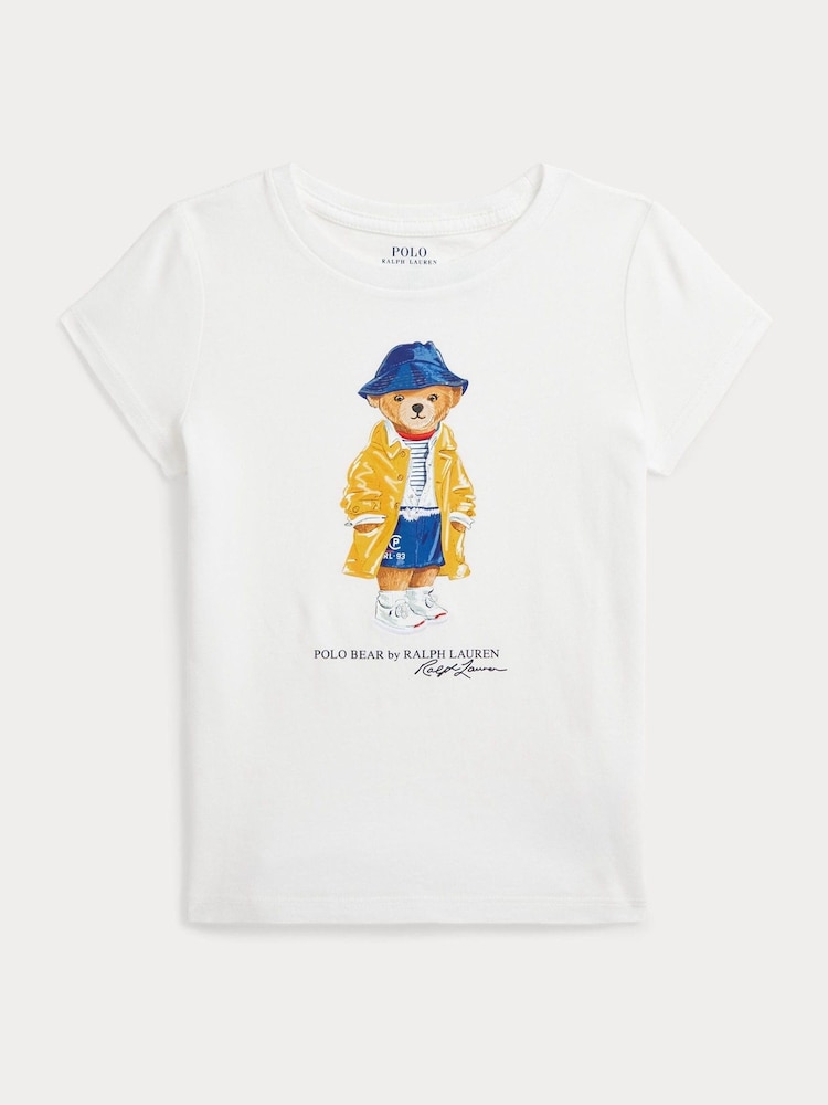 Polo Ralph Lauren White Girls Polo Bear Jersey T-Shirt - Image 1 of 2