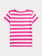 Polo Ralph Lauren Pink/White Girls Striped Polo Bear Jersey T-Shirt - Image 2 of 2