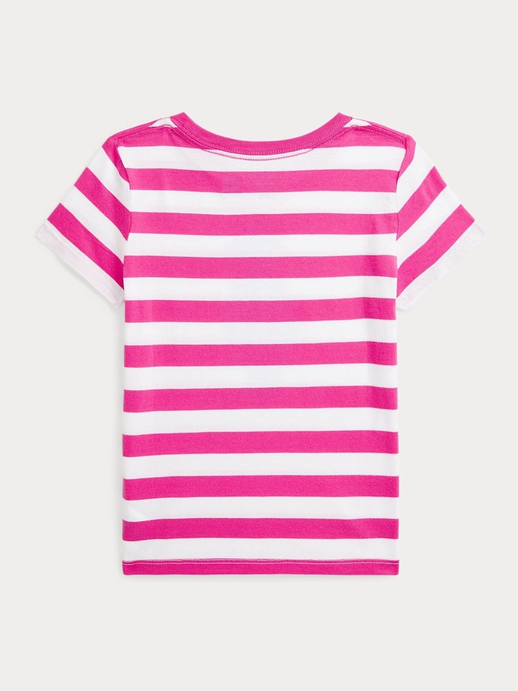 Polo Ralph Lauren Pink/White Girls Striped Polo Bear Jersey T-Shirt - Image 2 of 2