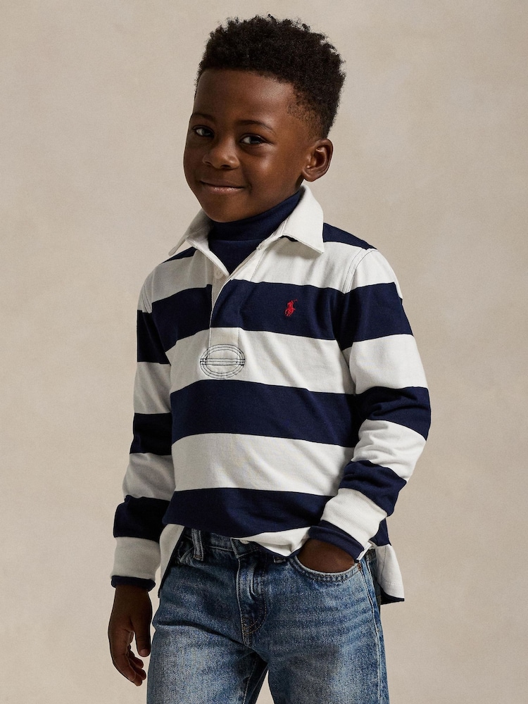 Polo Ralph Lauren White/Blue Boys The Iconic Rugby Shirt - Image 2 of 5