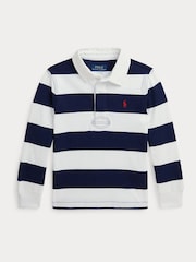 Polo Ralph Lauren White/Blue Boys The Iconic Rugby Shirt - Image 4 of 5