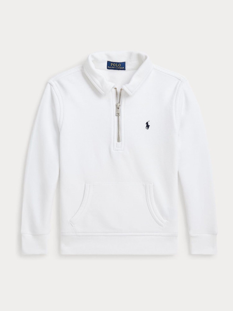 Polo Ralph Lauren White Boys Quarter Zip Jersey Jumper - Image 1 of 2