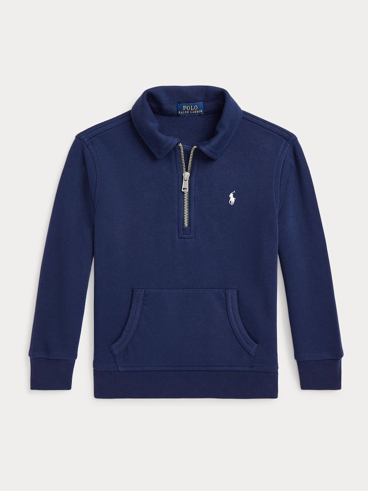 Polo Ralph Lauren Blue Boys Quarter Zip Jersey Jumper - Image 1 of 2