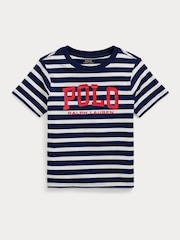 Polo Ralph Lauren Blue/White Boys Logo Striped Jersey T-Shirt - Image 1 of 2