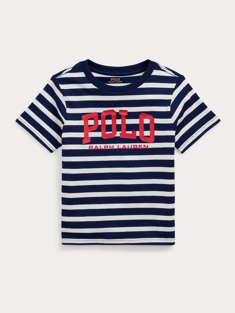 Polo Ralph Lauren Blue/White Boys Logo Striped Jersey T-Shirt - Image 1 of 2
