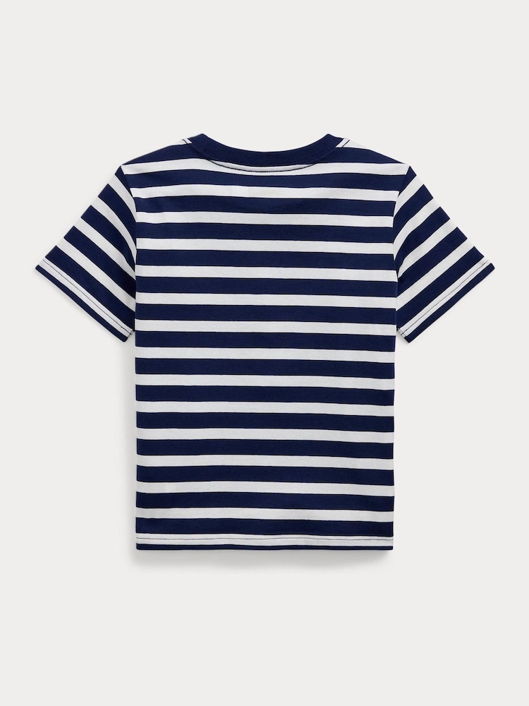 Polo Ralph Lauren Blue/White Boys Logo Striped Jersey T-Shirt - Image 2 of 2