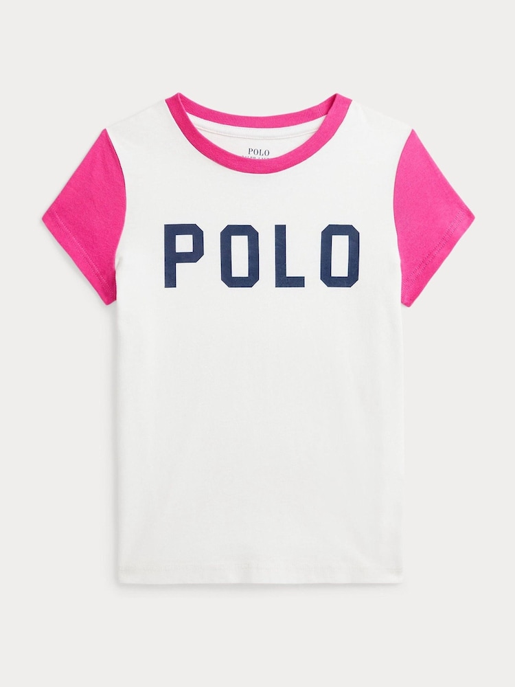 Polo Ralph Lauren Pink Girls Colour Blocked Logo Jersey T-Shirt - Image 1 of 2