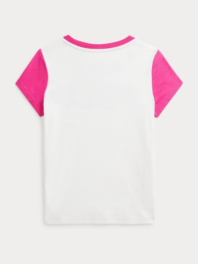 Polo Ralph Lauren Pink Girls Colour Blocked Logo Jersey T-Shirt - Image 2 of 2 Polo Ralph Lauren Pink Girls Colour Blocked Logo Jersey T-Shirt - Image 2 of 2